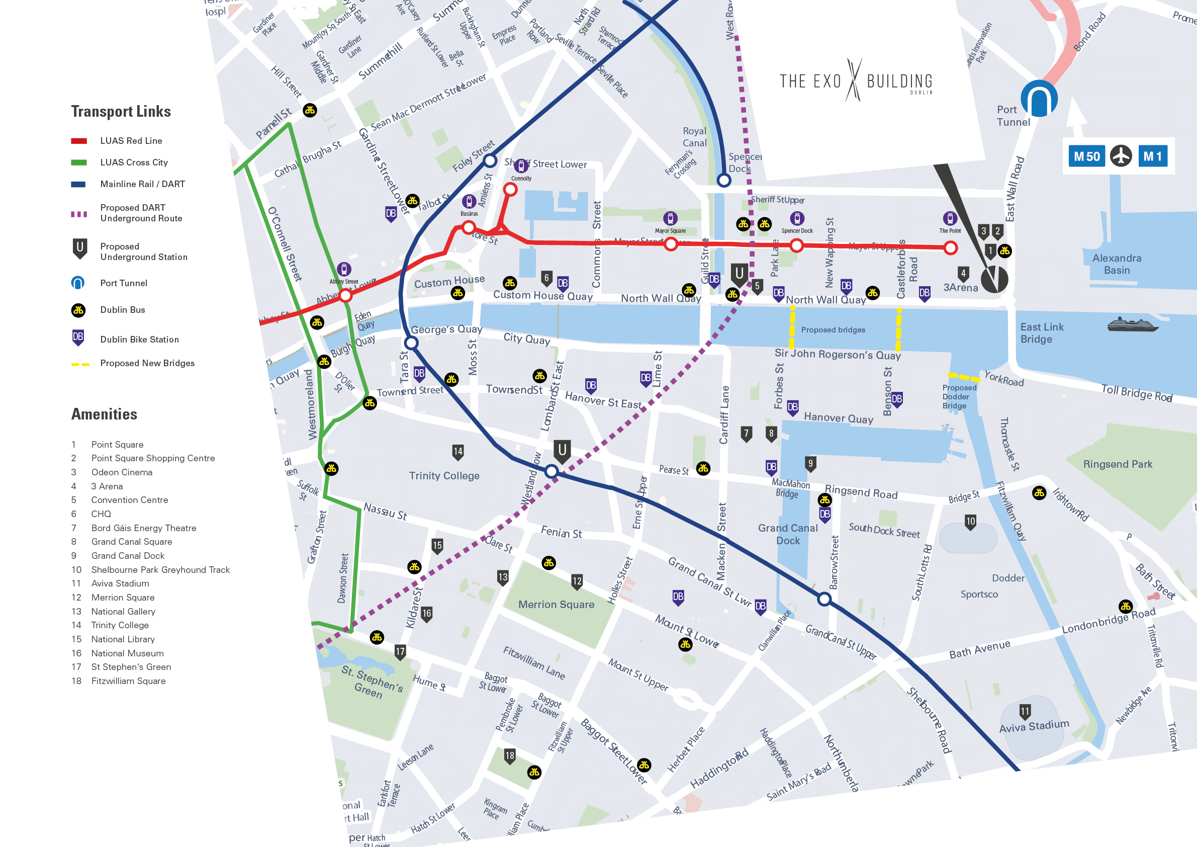 Map of the various transport routes in the area